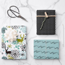 Cute Teal Blue Grönt Blommigt och Hjort Art Mönste