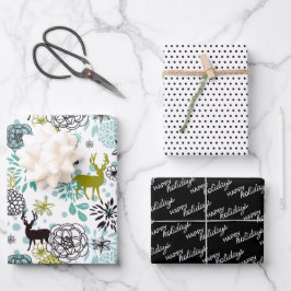 Cute Teal Blue Grönt Blommigt och Hjort Art Mönste