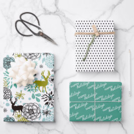 Cute Teal Blue Grönt Blommigt och Hjort Art Mönste