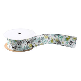 Cute Teal Blue Grönt Blommigt och Hjort Art Mönste