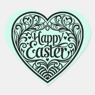 Cute teal bunny happy Easter stickers Hjärtformat Klistermärke