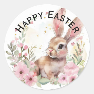 Cute teal bunny happy Easter stickers Runt Klistermärke