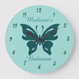 Cute Teal Butterfly Anpassningsbar Girl Girl's Bed Stor Klocka