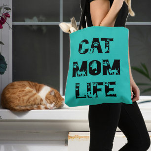 Cute Teal Cat Mamma Life Modern Chic Mors dag Tygkasse