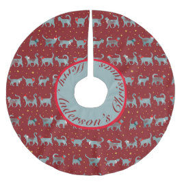 Cute Teal Cat Silhouettes i julklapp Julgransmatta Borstad Polyester