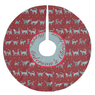 Cute Teal Cat Silhouettes i julklapp Julgransmatta Borstad Polyester