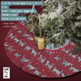 Cute Teal Cat Silhouettes i julklapp Julgransmatta Borstad Polyester