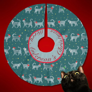 Cute Teal Cat Silhouettes i julklapp Julgransmatta Borstad Polyester