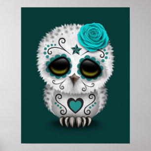 Cute Teal Day of the dead Sugar Skull Uggla Poster