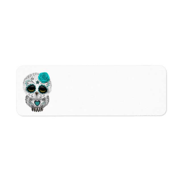 Cute Teal Day of the dead Sugar Skull Uggla Returadress Etikett (Framsidan)