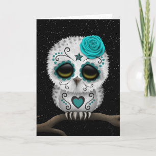 Cute Teal Day of the dead Sugar Skull Uggla Stars Kort