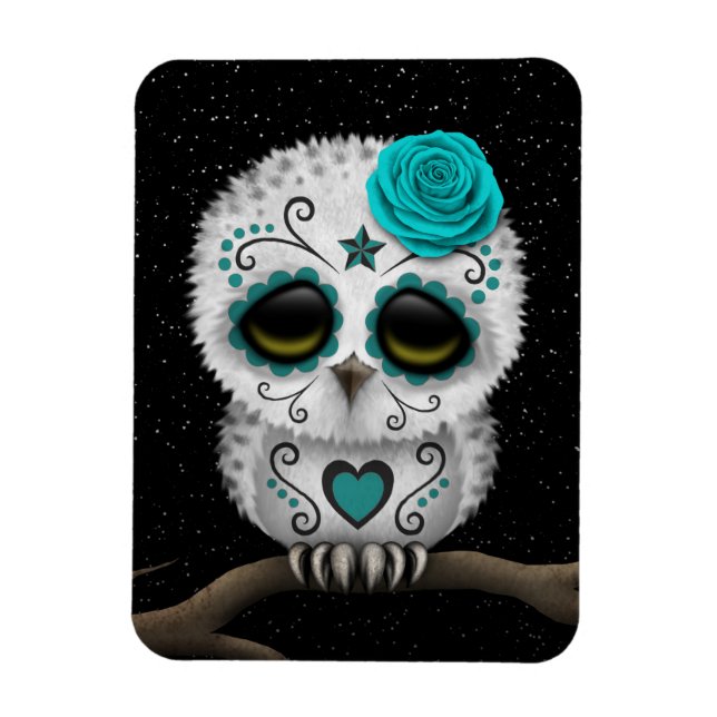 Cute Teal Day of the dead Sugar Skull Uggla Stars Magnet (Vertikal)