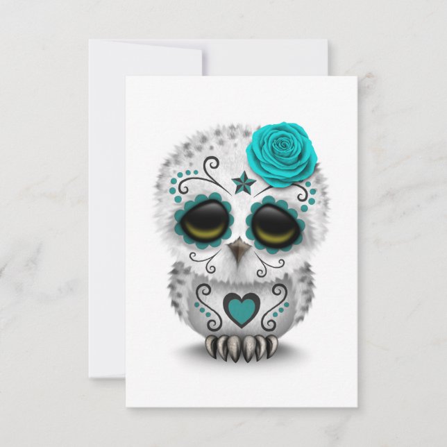 Cute Teal Day of the dead Sugar Skull Uggla White (Framsida)