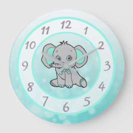 Cute teal elephant children or baby plantskola stor klocka