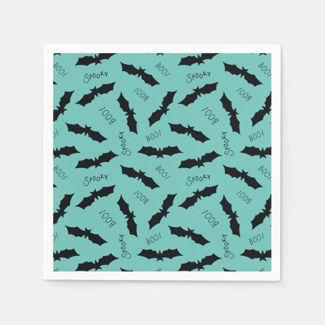 Cute Teal Fladdermöss Halloween fest Napkins Pappersservett (Framsidan)