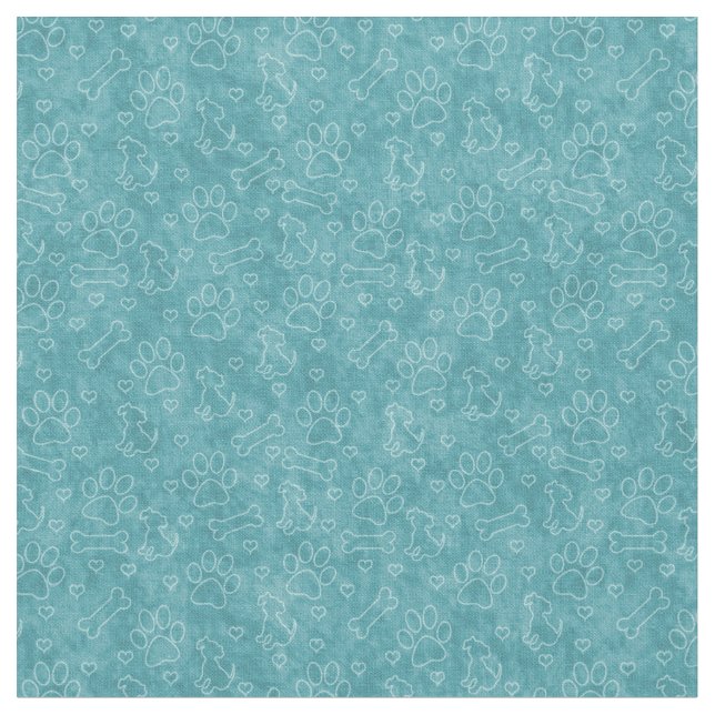 Cute Teal Hund Fabric Tyg (Närbild)
