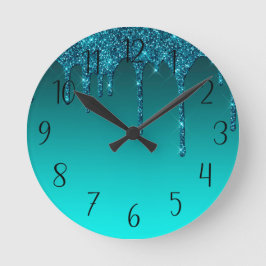 Cute Teal-inskjutning Glitter-rund klocka