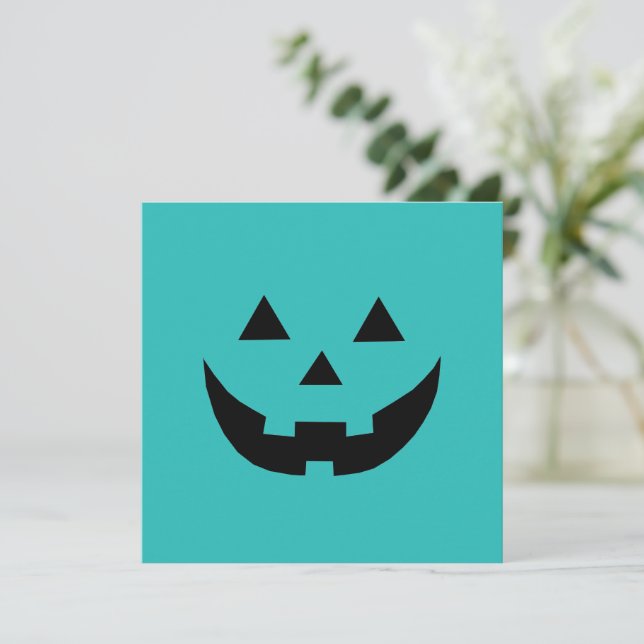 Cute teal jack o lantern lustigt Halloween-kort (Stående Fram)