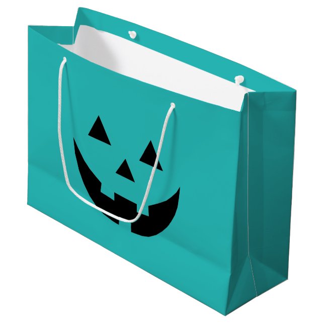 Cute teal Jack o lantern pumkin ansikte Halloween (Framsidan Vinklad)