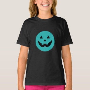 Cute teal Jack o lantern pumkin ansikte Halloween T Shirt
