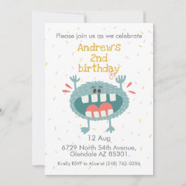 Cute Teal Monster Birthday Inbjudningar