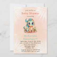 Cute Teal Orange Dragon Boy Shower
