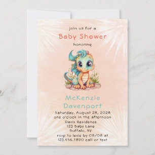 Cute Teal Orange Dragon Boy Shower Inbjudningar
