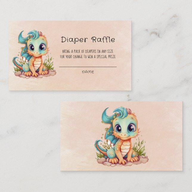 Cute Teal Orange Dragon Diaper Raffle Visitkort (Fram/baksida)