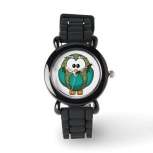 Cute Teal Peacock Mönster Uggla Armbandsur