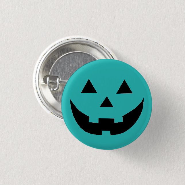 Cute teal pumpkin Jack o lantern Halloween Knapp (Framsida & baksida)