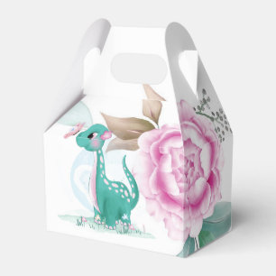 Cute Teal Rosa Dinosaur Butterfly Girl Baby Shower Presentaskar