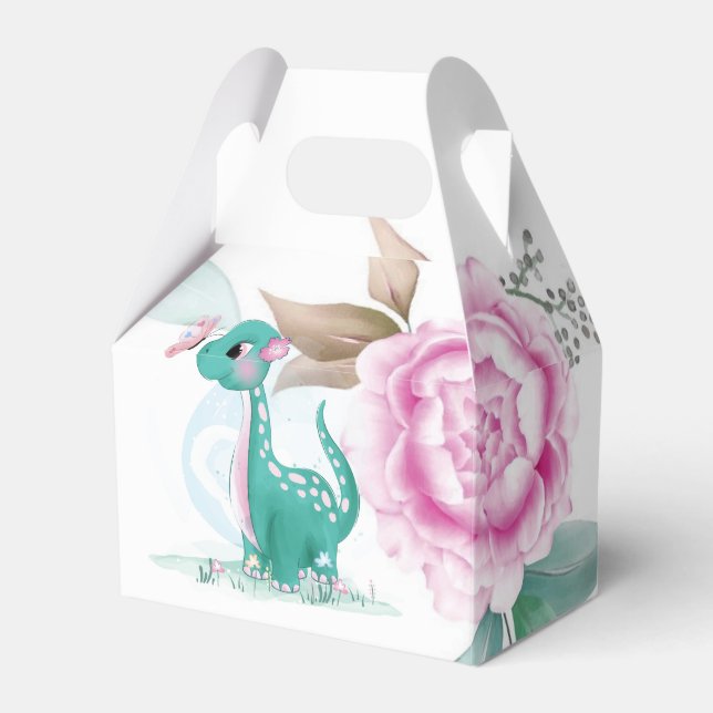 Cute Teal Rosa Dinosaur Butterfly Girl Baby Shower Presentaskar (Framsidan Sidan)