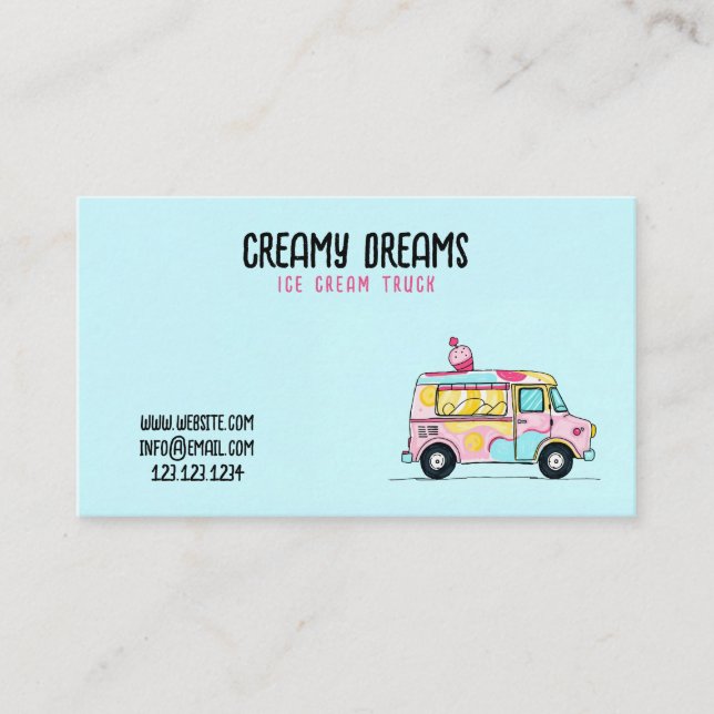 Cute Teal & Rosa Färg Swirl Ice Cream Lastbil Visitkort (Framsida)