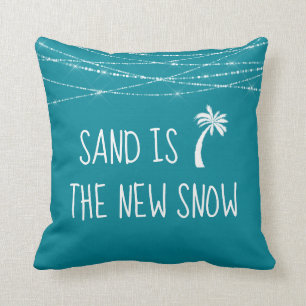 Cute Teal #Tropical Sand är New Snö Handflatan Trä Kudde