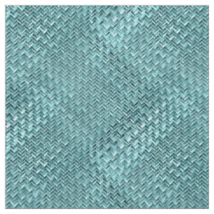 Cute Teal Turcos Blue Faux Rattan Weave Mönster Tyg