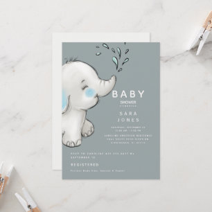 Cute Teal Watercolor Elephant Baby Shower Inbjudningar