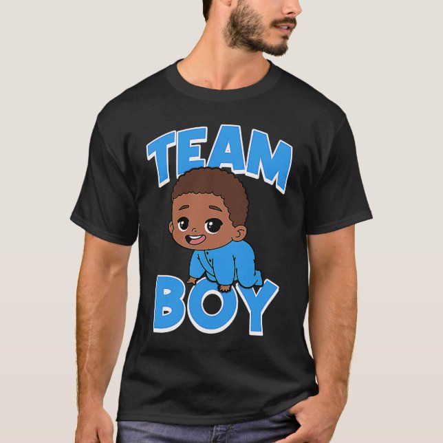 Cute Team Boy Black Baby Gender Reveal Party Dag B T Shirt (Framsida)
