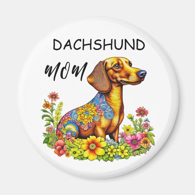 Cute Tecknad AI Dachshund Mamma Magnet (Framsidan)