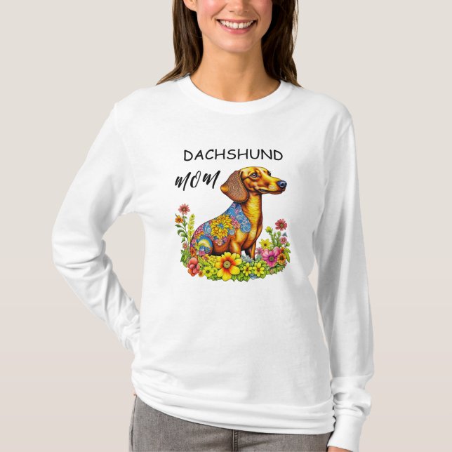 Cute Tecknad AI Dachshund Mamma T Shirt (Framsida)