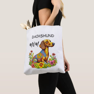 Cute Tecknad AI Dachshund Mamma Tygkasse