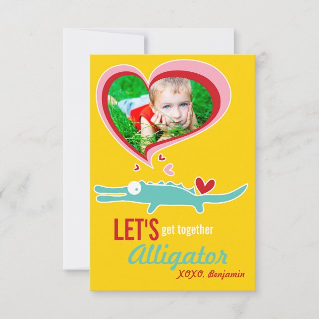 Cute Tecknad Alligator Classroom Valentine Photo Inbjudningar (Framsida)