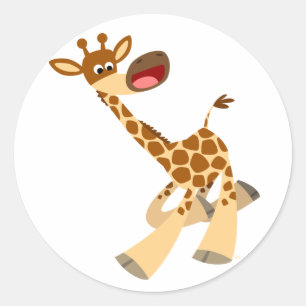 Cute Tecknad Ambling Giraffe Sticker Runt Klistermärke