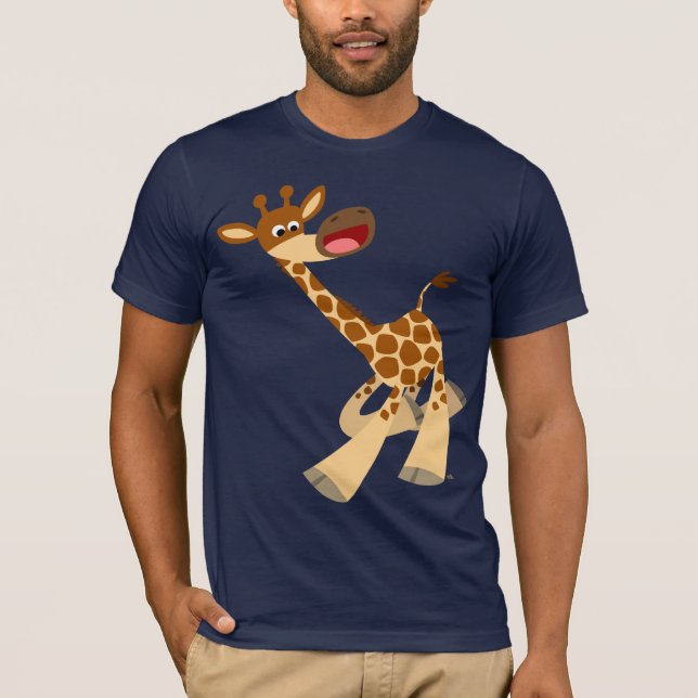 Cute Tecknad Ambling Giraffe T-Shirt (Framsida)