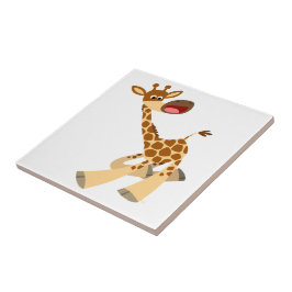 Cute Tecknad Ambling Giraffe Tile Kakelplatta