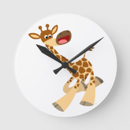 Cute Tecknad Ambling Giraffe Wall Clock Rund Klocka
