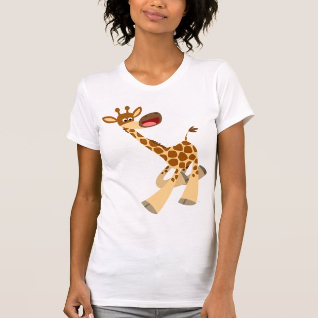 Cute Tecknad Ambling Giraffe Women T-Shirt (Framsida)