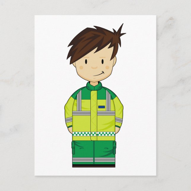 Cute Tecknad Ambulance EMT Vykort (Framsida)