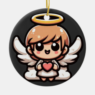 Cute Tecknad Angel Julgransprydnad Keramik