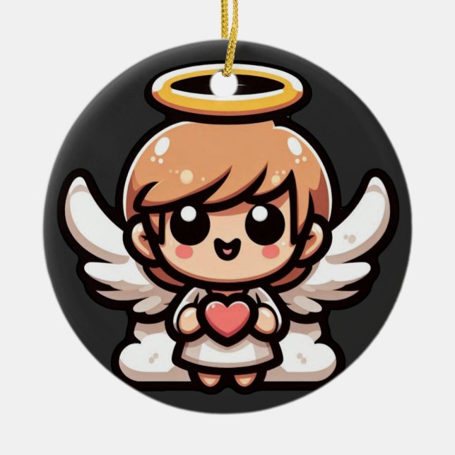 Cute Tecknad Angel Julgransprydnad Keramik (Framsidan)