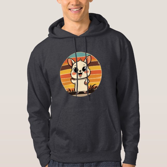 Cute Tecknad Animal in Retro Sunset Hoodie (Framsida)